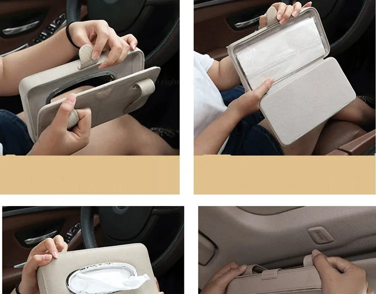 Universal Car Tissue Box Sun Visor Hanging PU Leather Tissue Holder cover