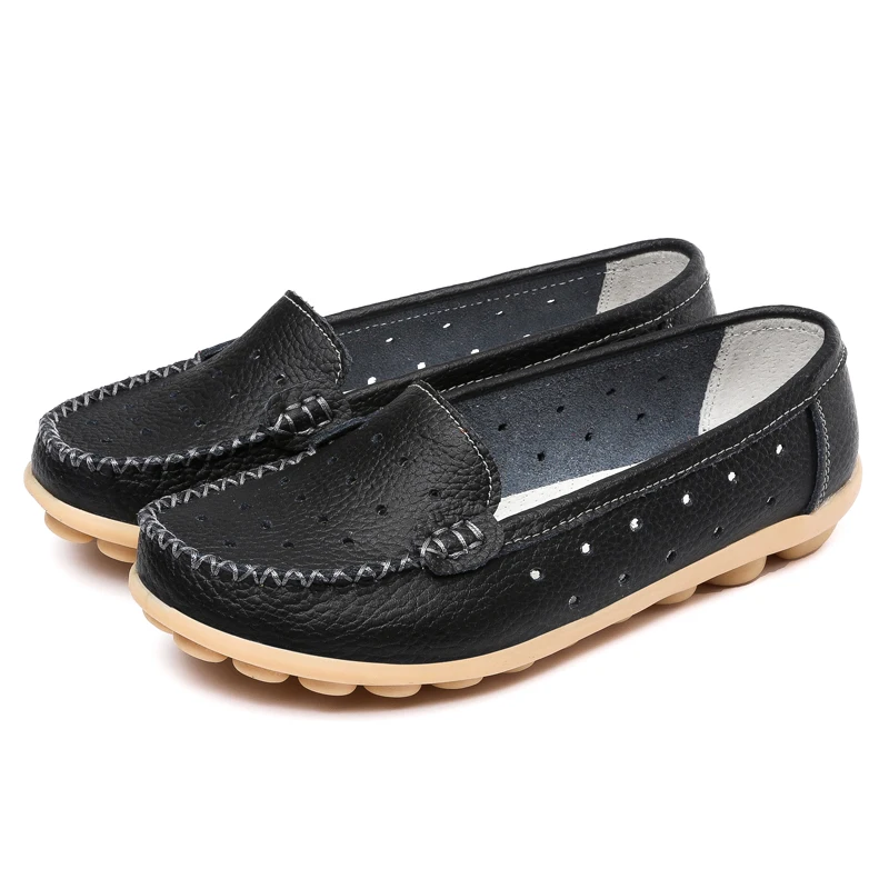 KUIDFAR/женские лоферы; повседневная обувь для мам; мокасины; мягкая обувь для отдыха на плоской подошве; женская обувь для вождения; женская обувь из натуральной кожи - Цвет: Черный