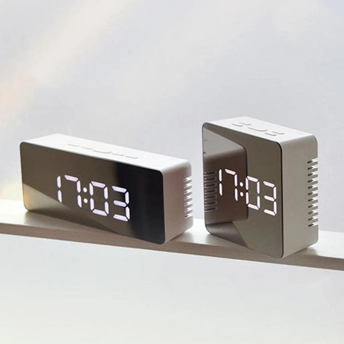 

140mm LED Mirror Alarm Clock Digital Clock Snooze Display Time Night Led Light Table Desktop Alarm Clock Despertador