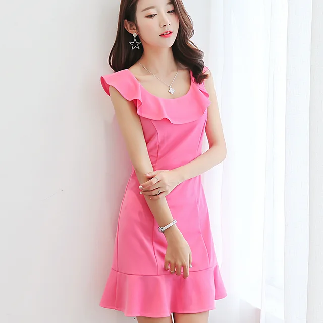 Korean Summer Solid Dress Sleeveless O neck Women Clothing High Quality ...