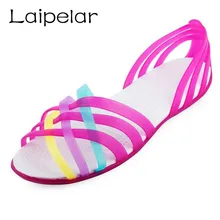 

Women Sandals 2018 Hot Summer New Candy Color Women Shoes Peep Toe Stappy Beach Valentine Rainbow Croc Jelly Shoes Woman Flats