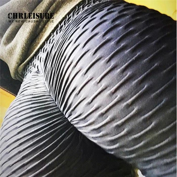 CHRLEISURE Fitness Black Leggings Women Polyester Ankle Length Standard Fold Pants Elasticity Keep Slim Push