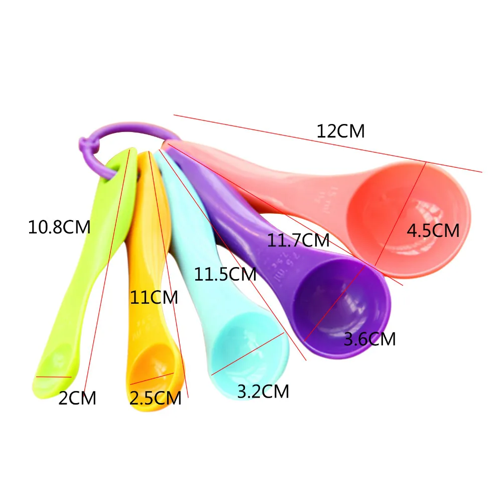 Заводская поставка Дешевые 5 шт./компл. красочный комплект мерных ложек пищевого класса кухонные принадлежности Пластиковые Кондитерские инструменты