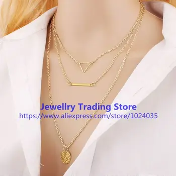 

300pcs/lot Wholesale Fashion Dot Necklaces For Women Three Layers Necklace Triangle Pendant Gold Chain Fashion Lady Necklace