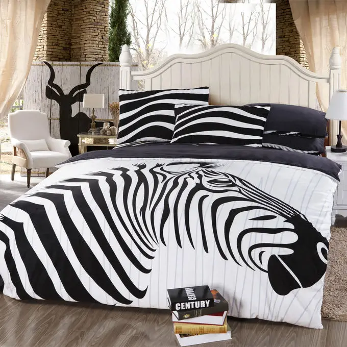 Zebra Animal Print Black White Bedding Set Queen Size Bedspread