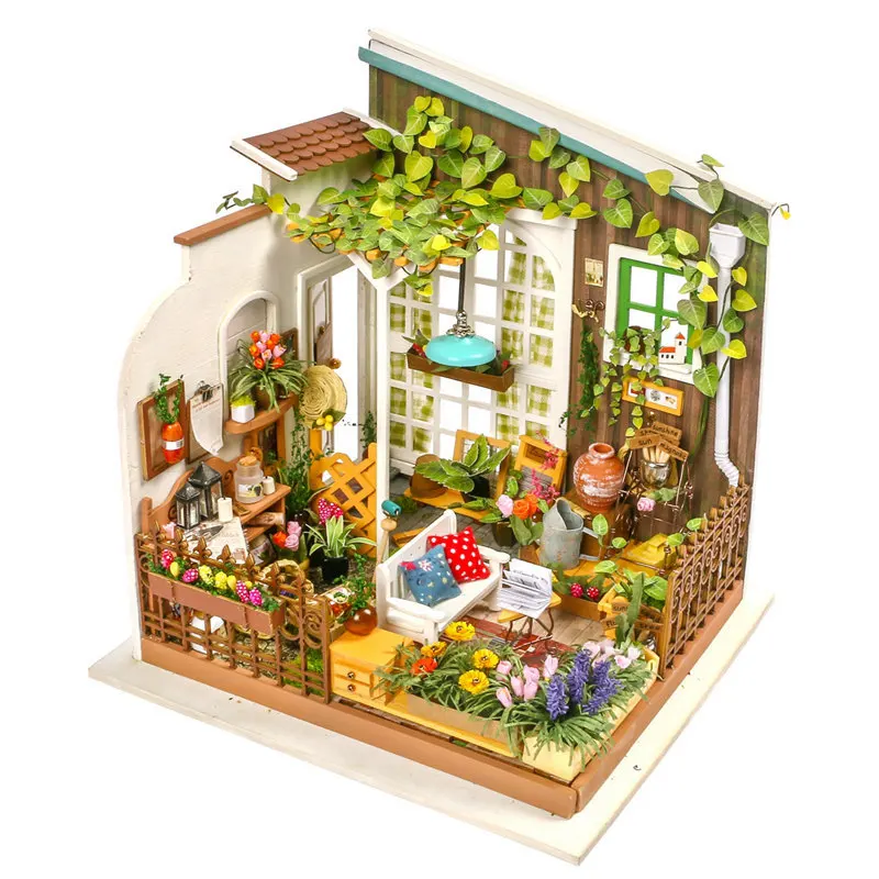 DG108 Flower house Robotime 5 видов DIY Кукольный дом с мебели для детей и взрослых миниатюрный кукольный домик деревянные наборы игрушка DG - Цвет: DG108 Flower house
