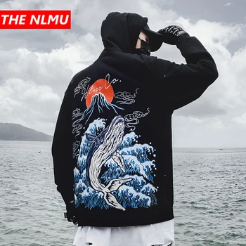 

Mens Hip Hop Hoodie Sweatshirt Streetwear Harajuku Japanese Whale Print Hoodies Pullover Cotton Sweat Tops 2019 Autumn WG409