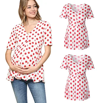 

Pregnancy Shirt Ladies Women Breastfeeding Dot Print Short Sleeve Blouse Tops Shirt Enfermera Hot Sale Clothing For Mothers 2019
