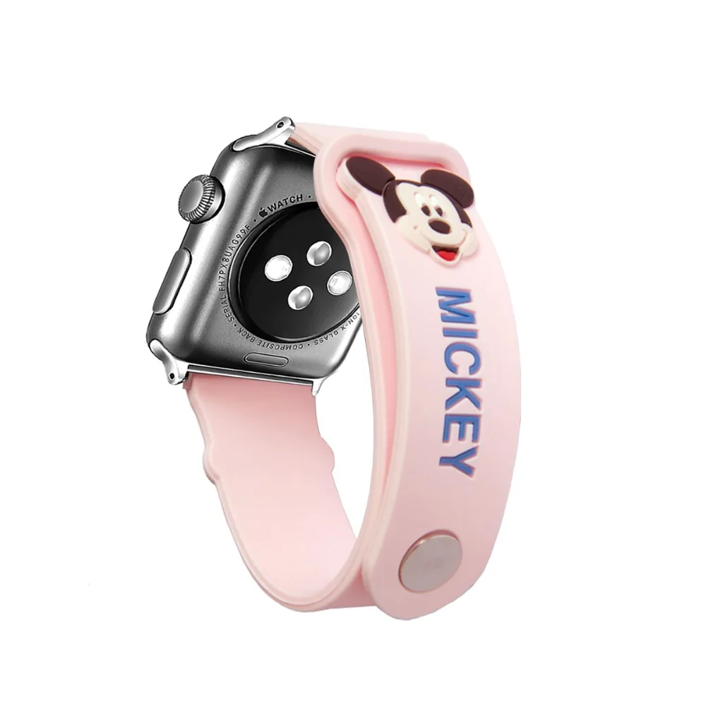 Силиконовый спортивный браслет YUKIRIN с милым Микки Маусом для Apple Watch, серия 4, 3, 2, 1, ремешок на запястье для iWatch, для маленьких девочек, 44 мм, 42 мм, 40 мм, 38