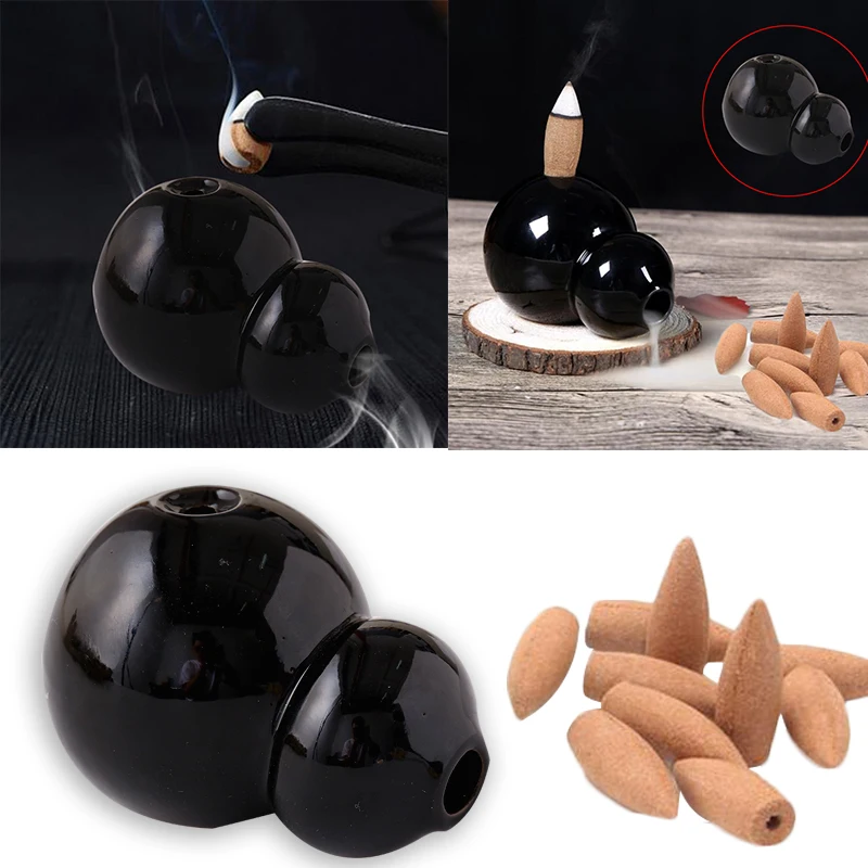Mini Backflow Incense Burner Ceramic Smoke Flow Backwards Ornaments Gourd Shape | Дом и сад