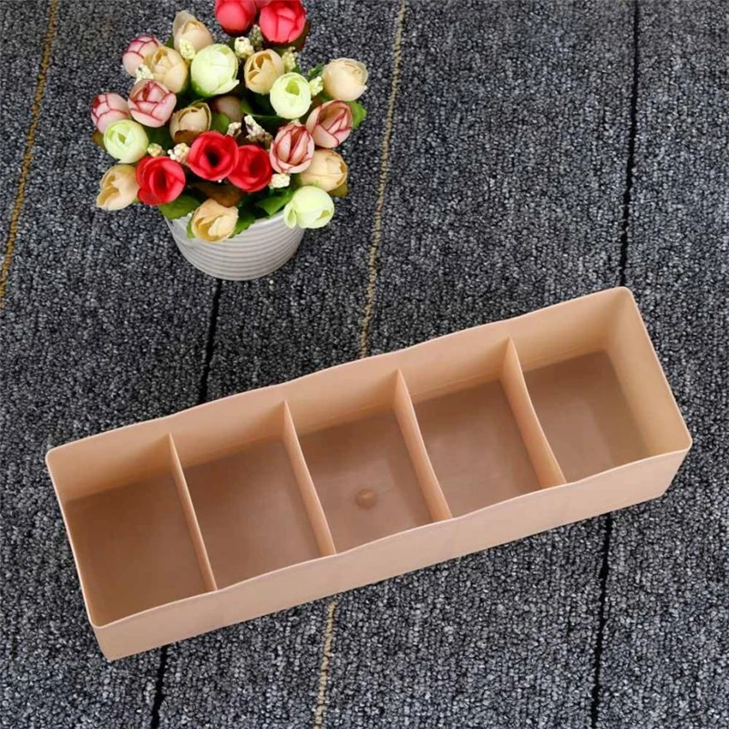 2018 new Fashion  5 Cells Plastic Organizer Storage Box Tie Bra Socks Drawer Cosmetic Divider Tidy Hot selling good qualityC020804