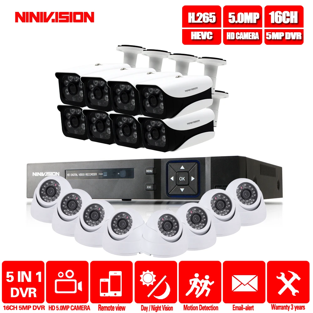 NIVISION 16CH 5MP H.265 + HD камера видео система безопасности 16 шт 3 6 мм объектив IP67 Открытый