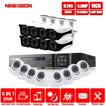 

NIVISION 16CH 5MP H.265+ HD 5MP Camera Video Security System 16pcs 3.6mm Lens IP67 Outdoor HD Cameras Plug & Play AHD Camera Kit