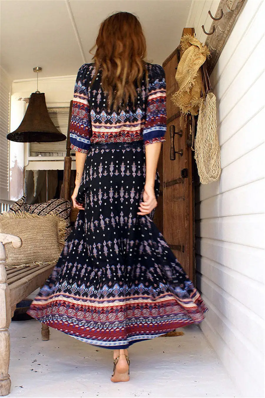 Gladiolus Boho Long Summer Dress Women Half Sleeve V Neck Button Print Floral Women Beach Dress 2019 Ladies Sexy Maxi Dresses (51)