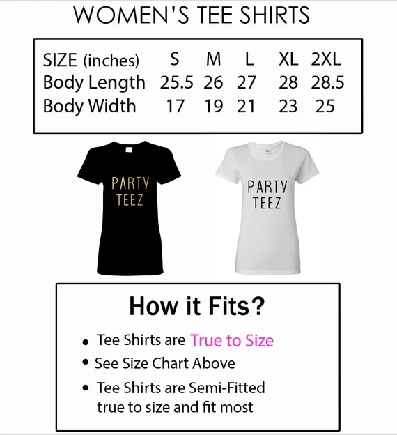 Textual Tees Size Chart