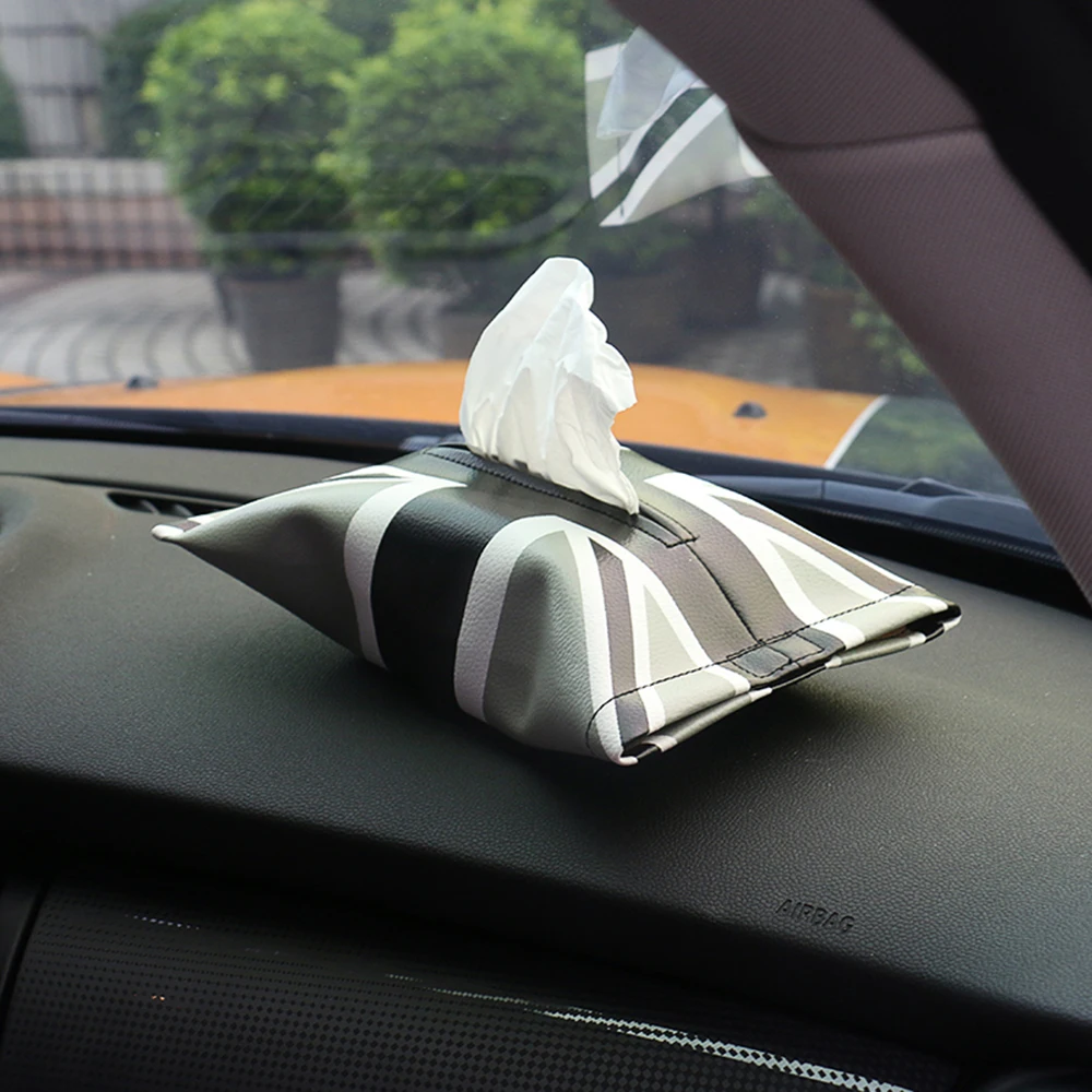 

Interior Union Jack Microfiber Leather Car Tissue Napkin Box Bag Container Armrest Storage for BMW Mini Cooper JCW Car Styling