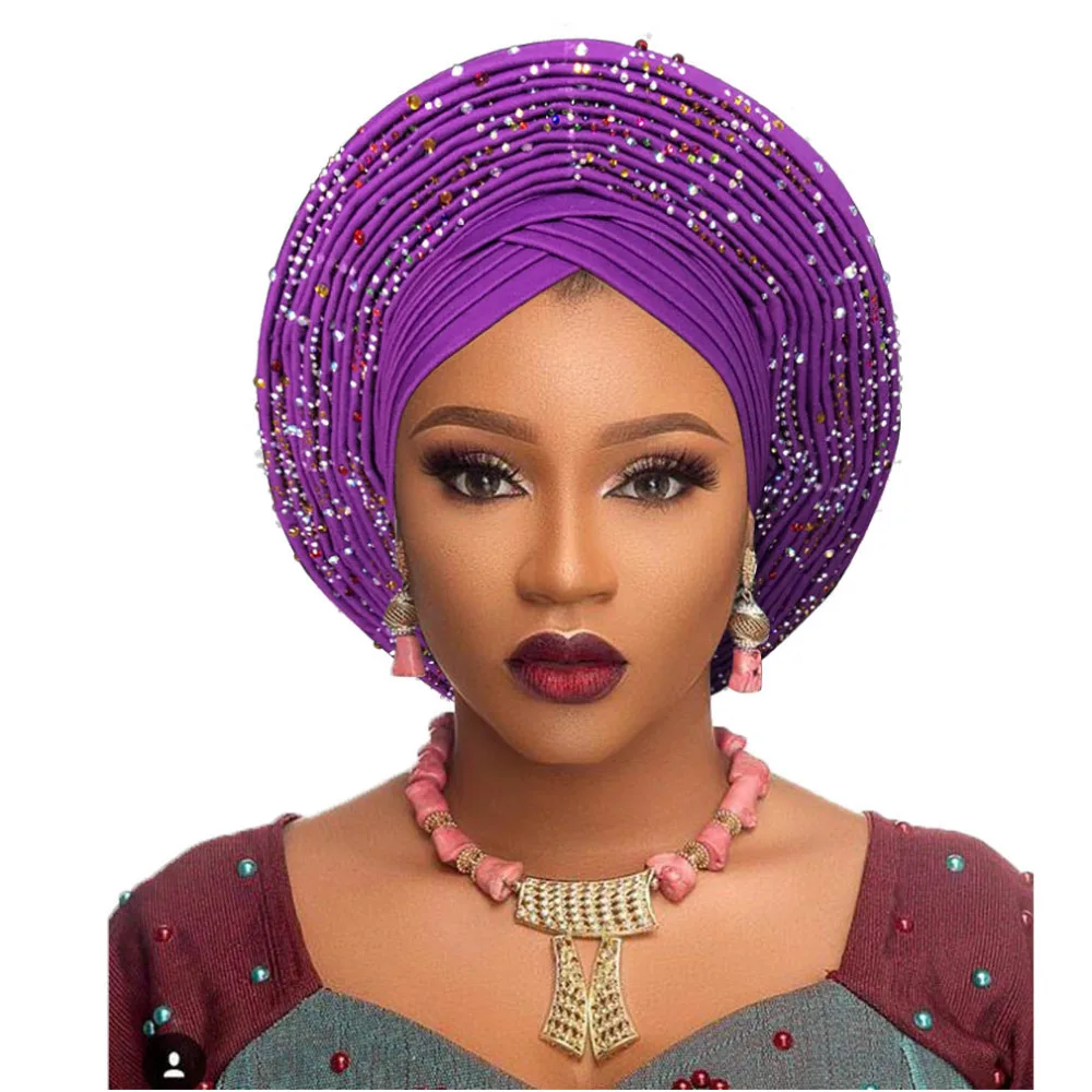 Nigerian african headtie aso oke headtie beautiful african turban headwraps pretty studded auto gele african head wrap headband (7)