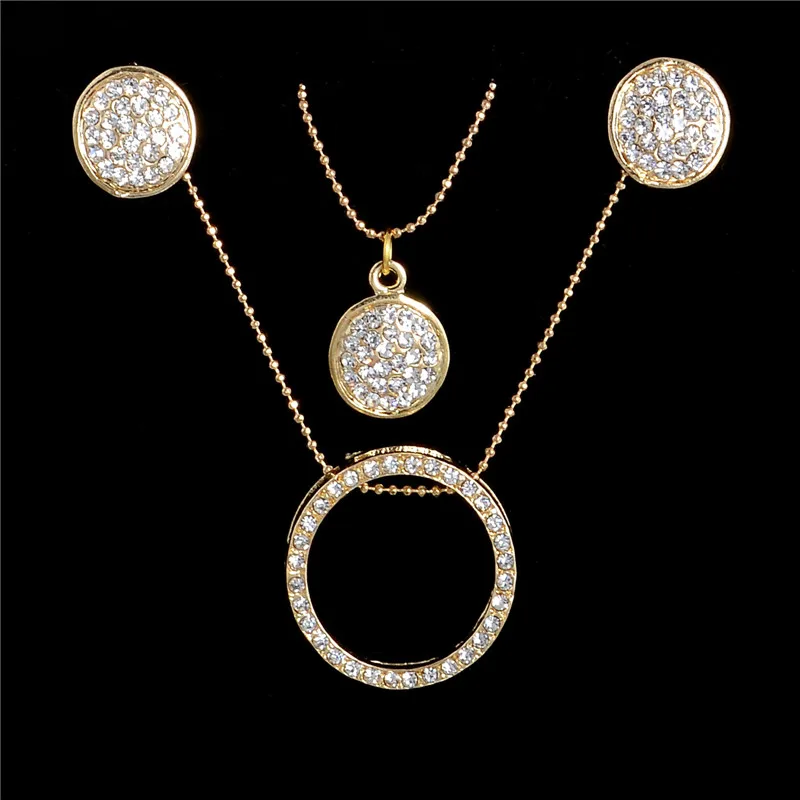 Один комплект для женщин золотого цвета Блестящий австрийский кристалл полые цепи ожерелье Серьги Кристалл Ювелирные наборы для женщин лучшие подарки