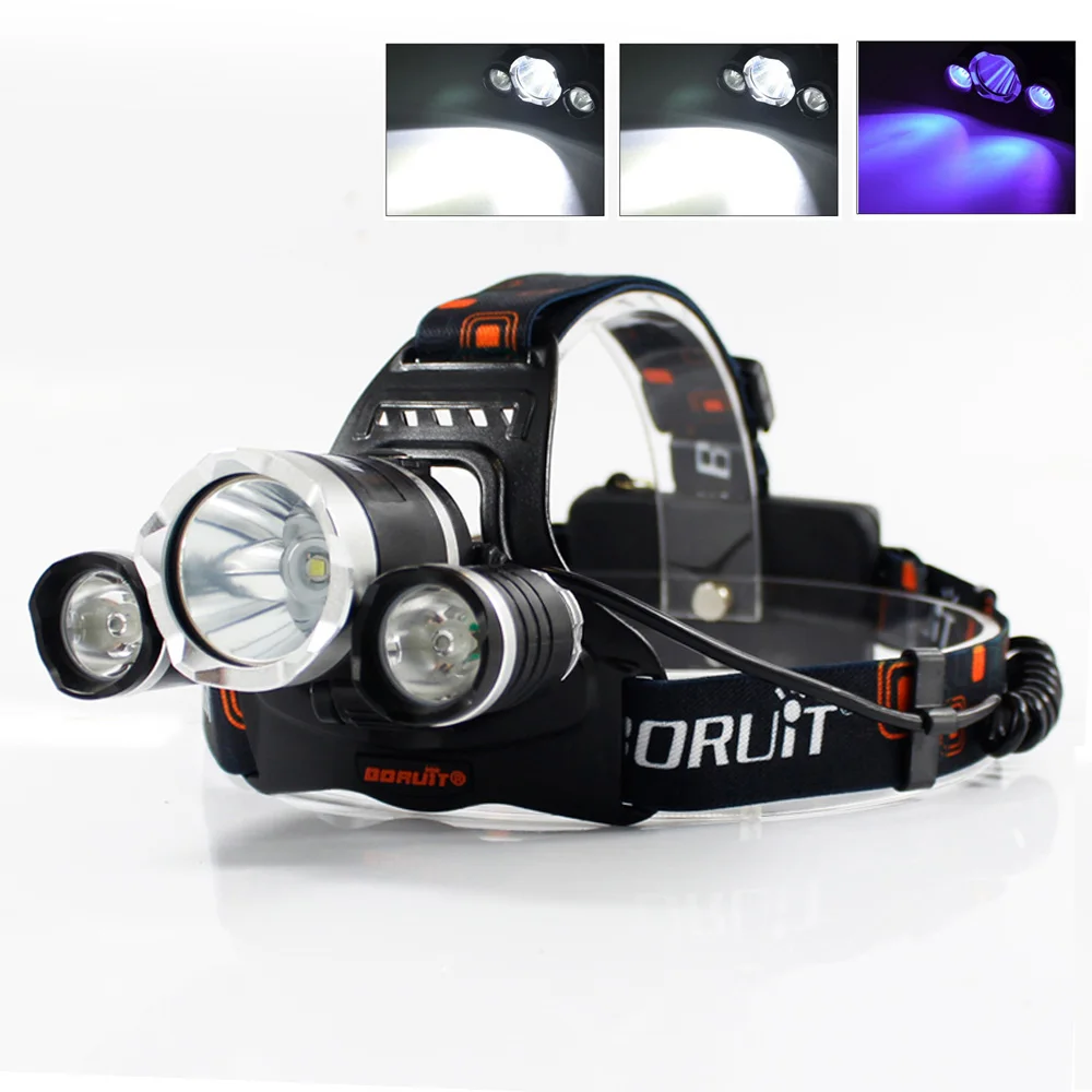 BORUIT XML T6 UV LED Lamp Headlight Headlamp Head Torch For Camping