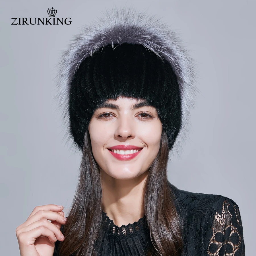 ZIRUNKING, теплые шапки с натуральным мехом, женские зимние меховые шапки из норки, женские качественные повседневные шапочки, роскошная шапка ZH1710
