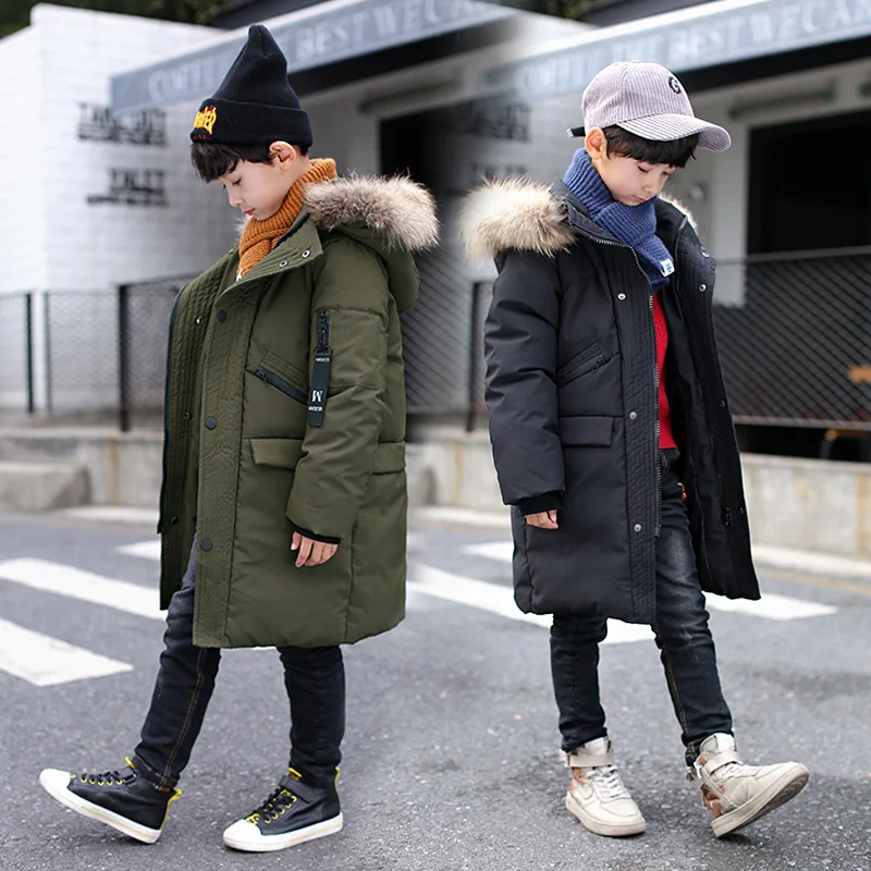 

Winter Baby Boys Children Fashion New Cotton Padded Hooded Tidal Zipper Webbing Long Thickness Jackets