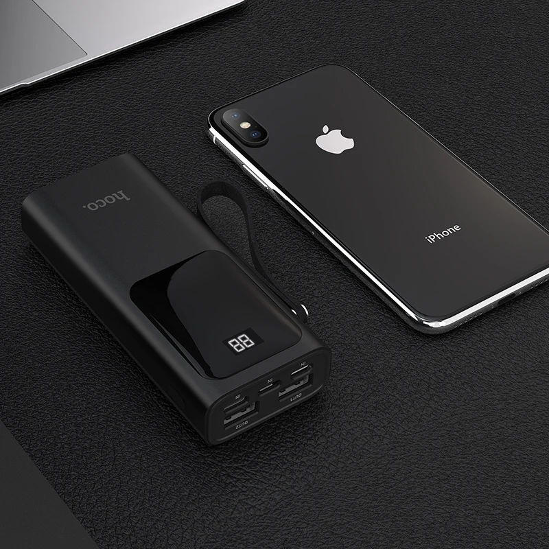 HOCO внешний аккумулятор 10000 мАч Мини USB светодиодный дисплей внешний аккумулятор портативный внешний аккумулятор для iphone xiaomi 9 Быстрая зарядка со шнурком