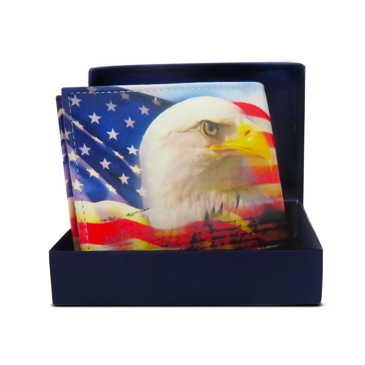 AFONiE Handcrafted USA Eagle Print Leather Bi-fold Wallet