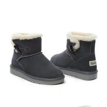 2016 neue Winter Echtem Leder Frauen Schnee Stiefel Warme Wolle Flache rutschfeste Stiefel Weibliche Schwarz Gelb Rot Grau Schuhe Plus Größe XP35