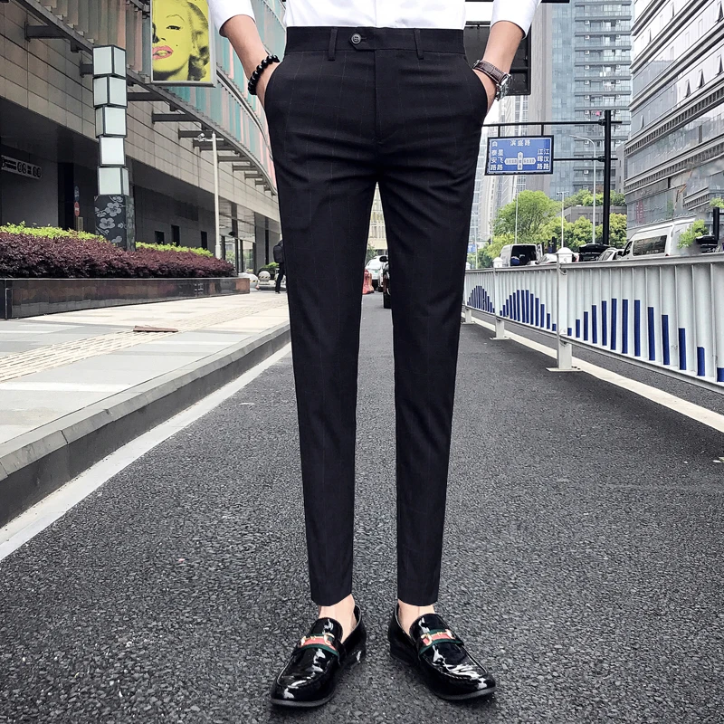 

Black Grey lattice Pants Men Formal Pant New Dress Pants Slim Fit Pantalon Costume Homme Slim Fit Men's Social Trousers