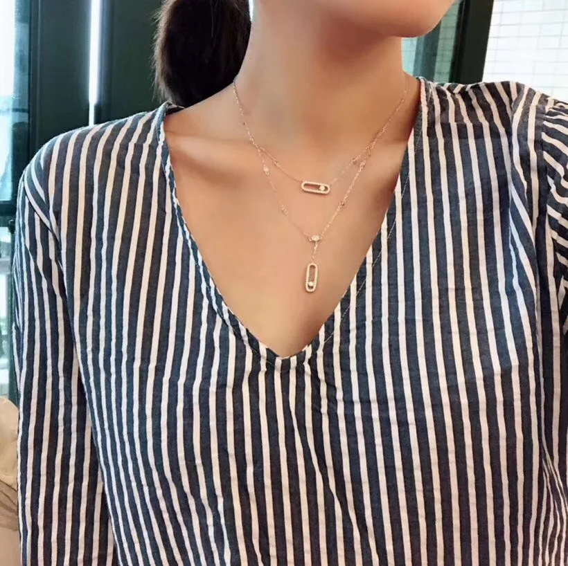 

925 sterling silver Fashion two move Pendant Necklace Double Layer Chain Jewel Zircons For Women Famous Necklace Brand Jewellry