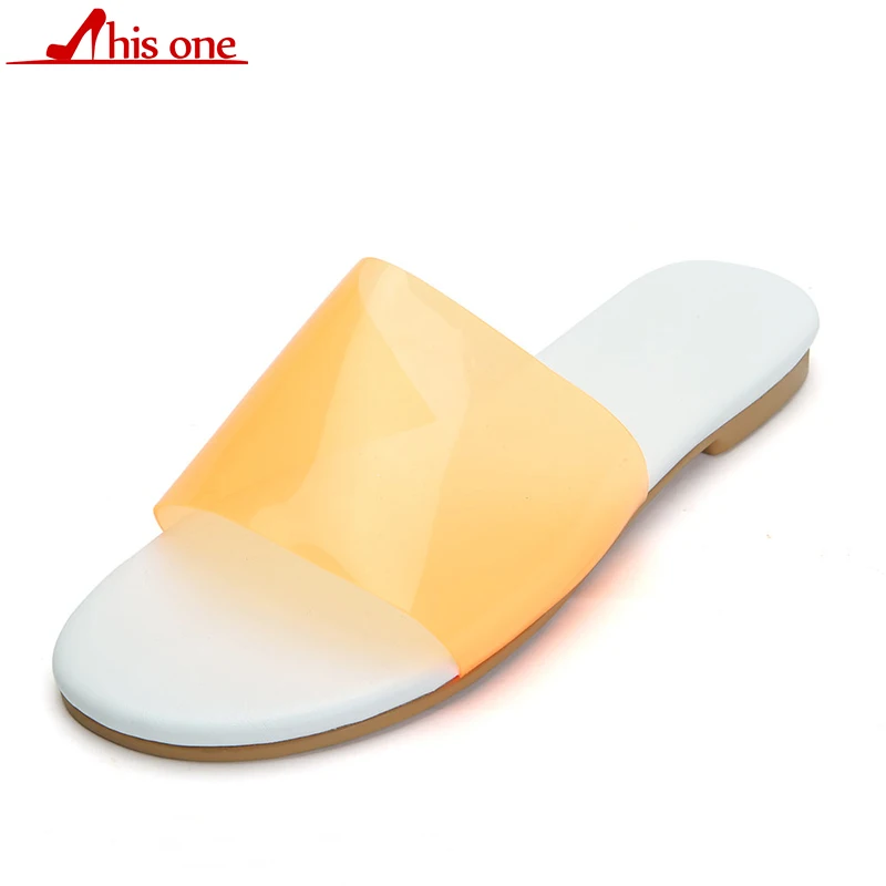 

Women Slippers 2019 Summer Shoes PVC Transparent Casual Shoes Flat Slip On Woman Beach Shoes Sandals Peep Toes Female Slippers