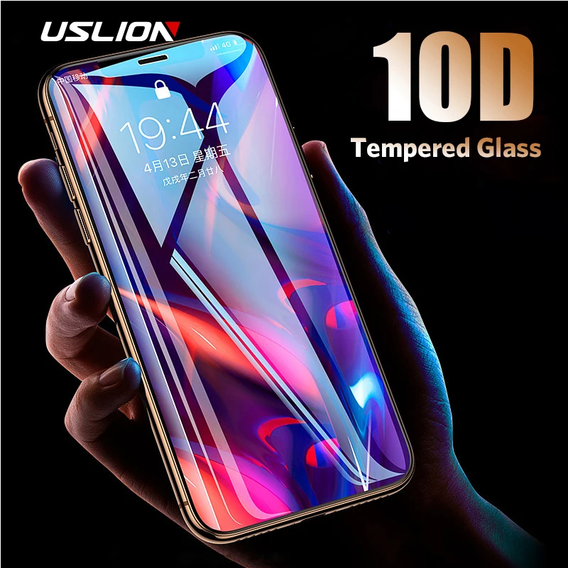 USLION 10D Защитное стекло для iPhone X XR XS MAX закаленное полное покрытие 6 6s 7 8 Plus защита