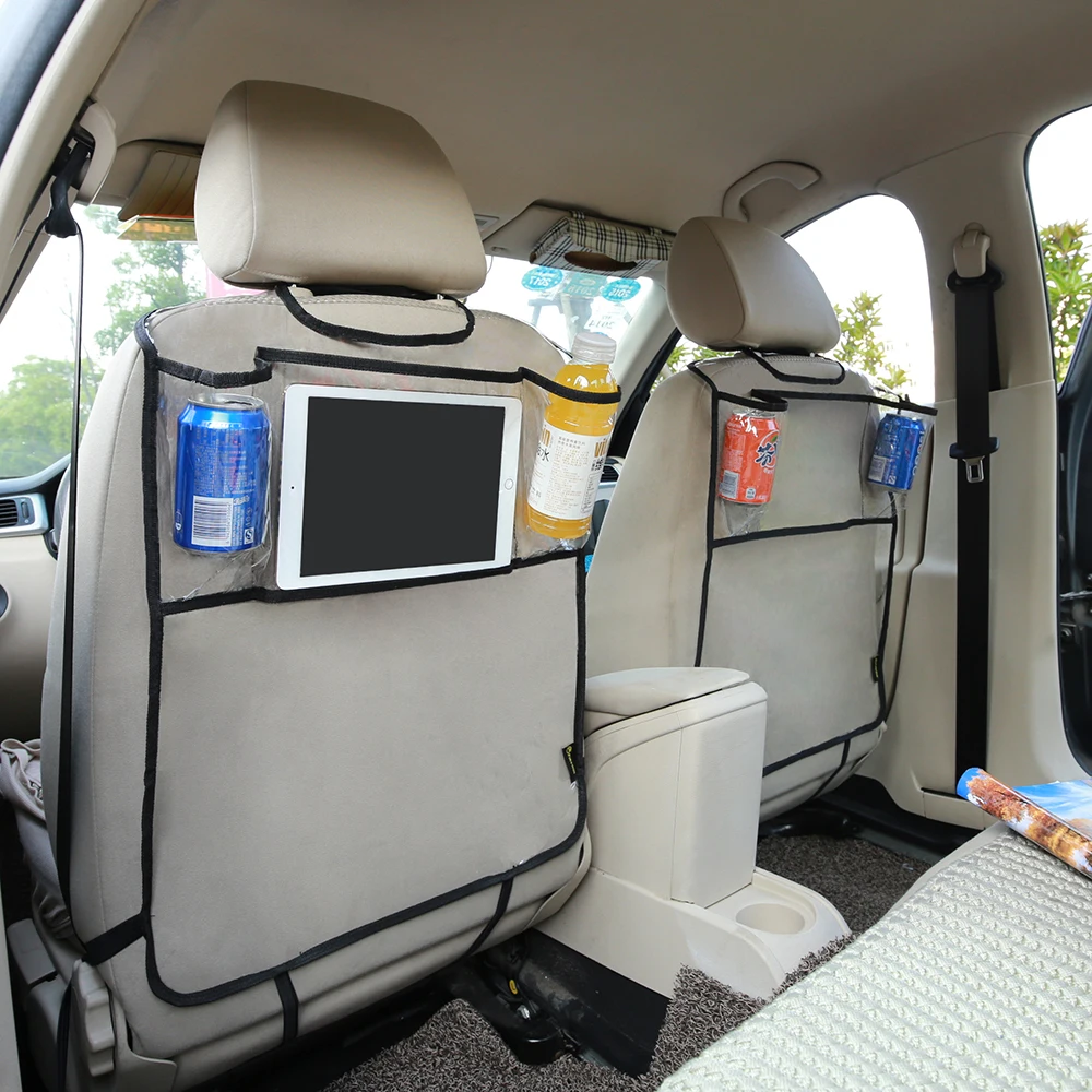 Экологический утолщенный ПВХ протектор на заднее сиденье автомобиля коврик с органайзером для iPAD 2/3/4/Air/мини-Бутылочки для напитков