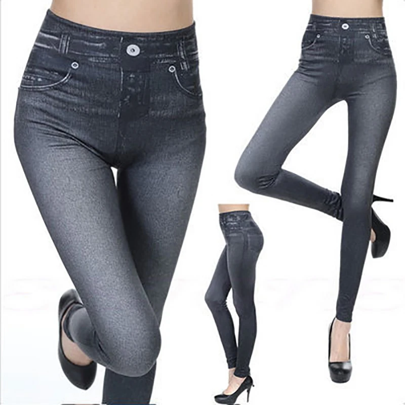 Имитация ковбоя тонкие леггинсы Новая Мода Леггинсы для женщин джинсовые узкие брюки фитнес плюс размер леггинсы