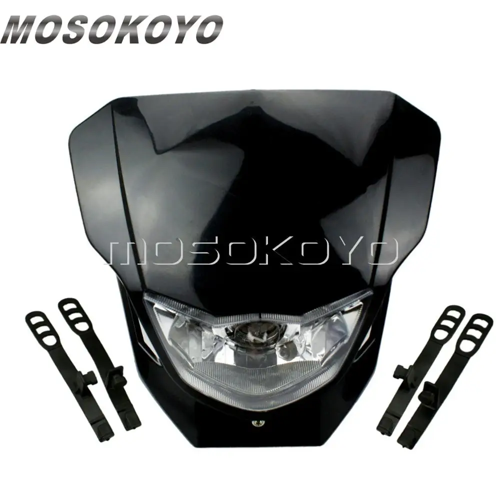 Для Suzuki DR650 DRZ400 RM85 RMZ-250 450 DRZ 125 фары для мотокросса Байк желтый Головной фонарь Передняя Маска Универсальная - Цвет: Black