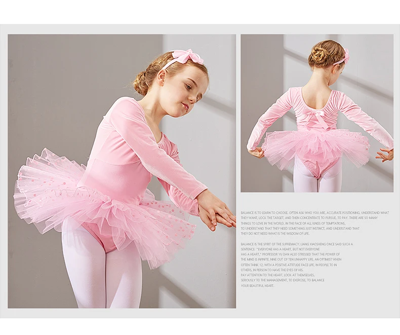 Балет Хлопок балетное платье пачка балетные костюмы для обувь девочек Дети Тюль с длинным рукавом танец гимнастика трико