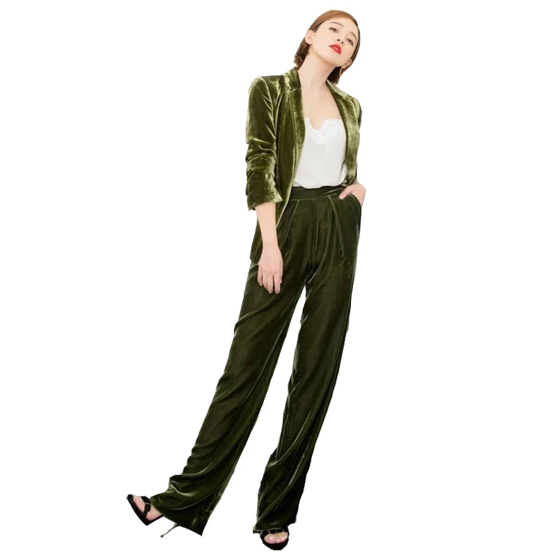 2 piece set women 2018 new style autumn gold velvet lady high-end Korean temperament leisure suit OL occupation fashion suits
