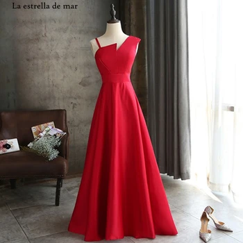 

Vestido de festa para casamento satin sexy V neck ALina red bridesmaid dress long abito damigella cheap wedding party dress