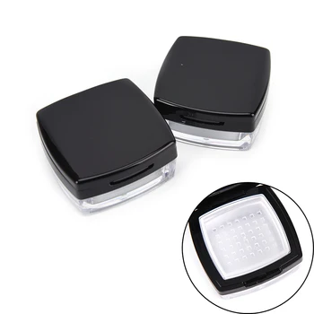 

1 Set Empty Loose Powder Case with Mirror Sifter Square Loose Powder Box with Sifter Plastic Cosmetic Powder Container Black 10g