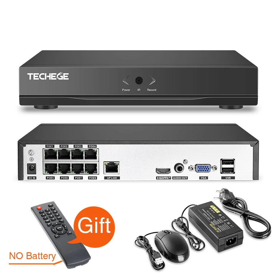  Techege 8CH 2MP POE AI Cameras System Two-way Audio Human detection Metal Waterproof Outdoor Video 