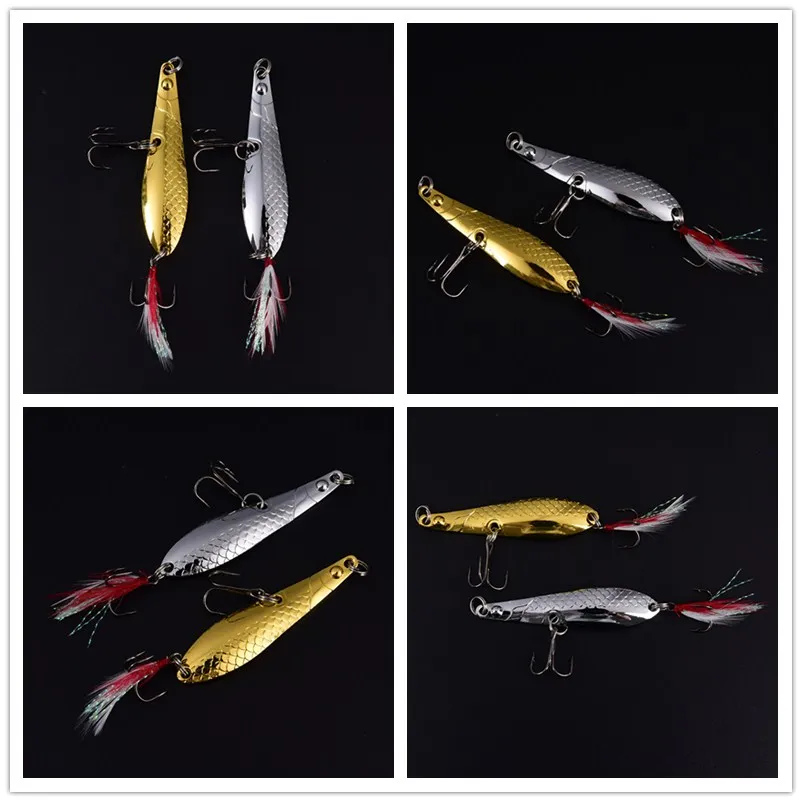 

1pc New Sale 7cm/13g metal fishing lure spoon lure with feather noise paillette hard bait