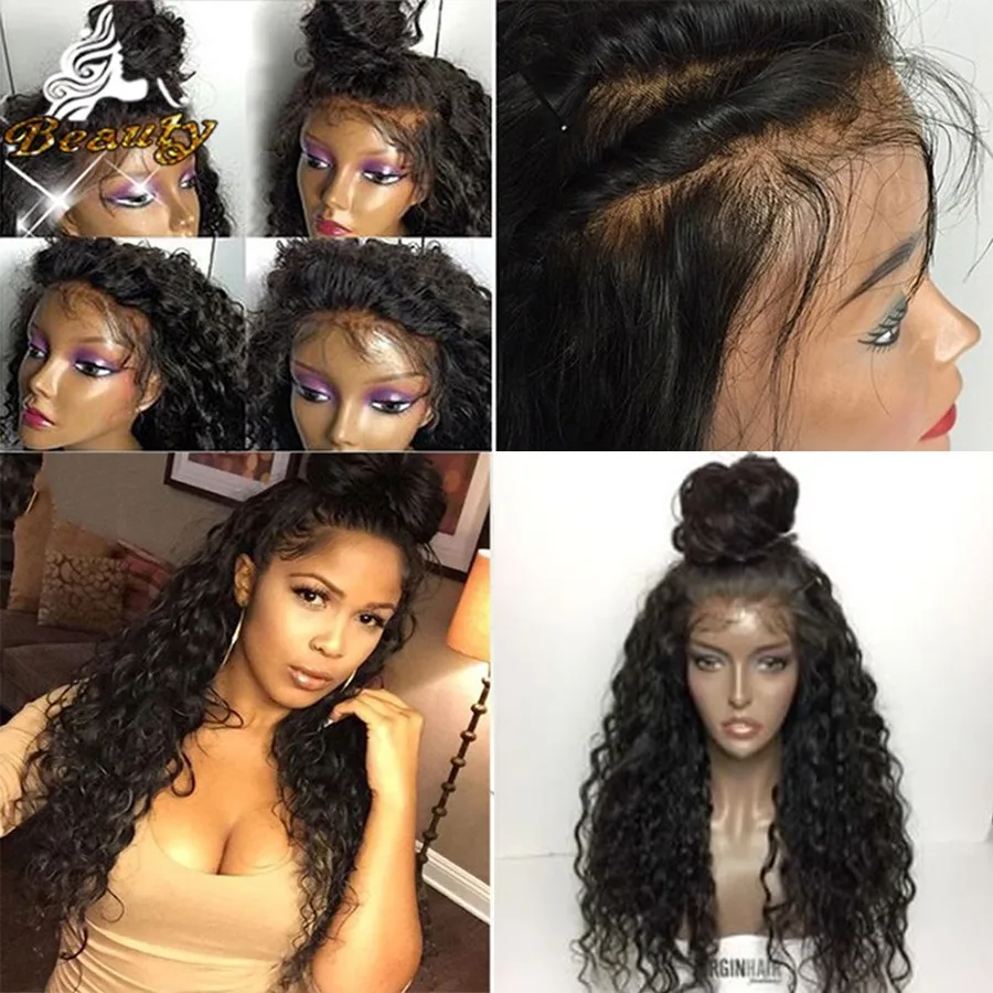 

Curly Glueless Silk Top Full Lace Wig Unprocessed Virgin Human Hair Brazilian Water Wave Silk Base Full Lace Wigs With Baby Hair