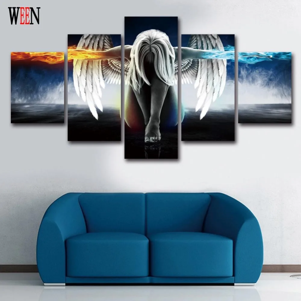 Ween الملاك كوادروس decoracion 5 قطعة جدار الصور قماش الفن ل غرفة المعيشة hd مطبوعة كبير واحد مجموعة الملاك الفن الحديث 2017