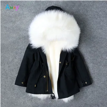 

AIMEIXIUYI Children's Winter Outerwear Girls Large Faux Fur Liner Detachable Hooded Jackets Kids Boy Thicken Warm Coat Parkas