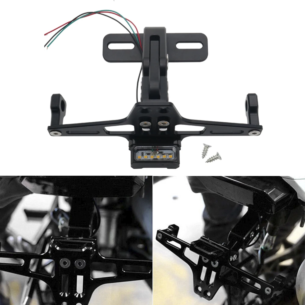

Universal CNC Motorcycle Adjustable Angle Aluminum License Number Plate Frame Holder Bracket with LED Light