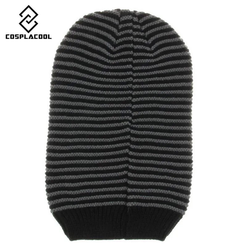 

[COSPLACOOL] new knitted mink Striped cap hip hop hip hop knit wool cap for men and women fall and winter hat Skullies Beanies