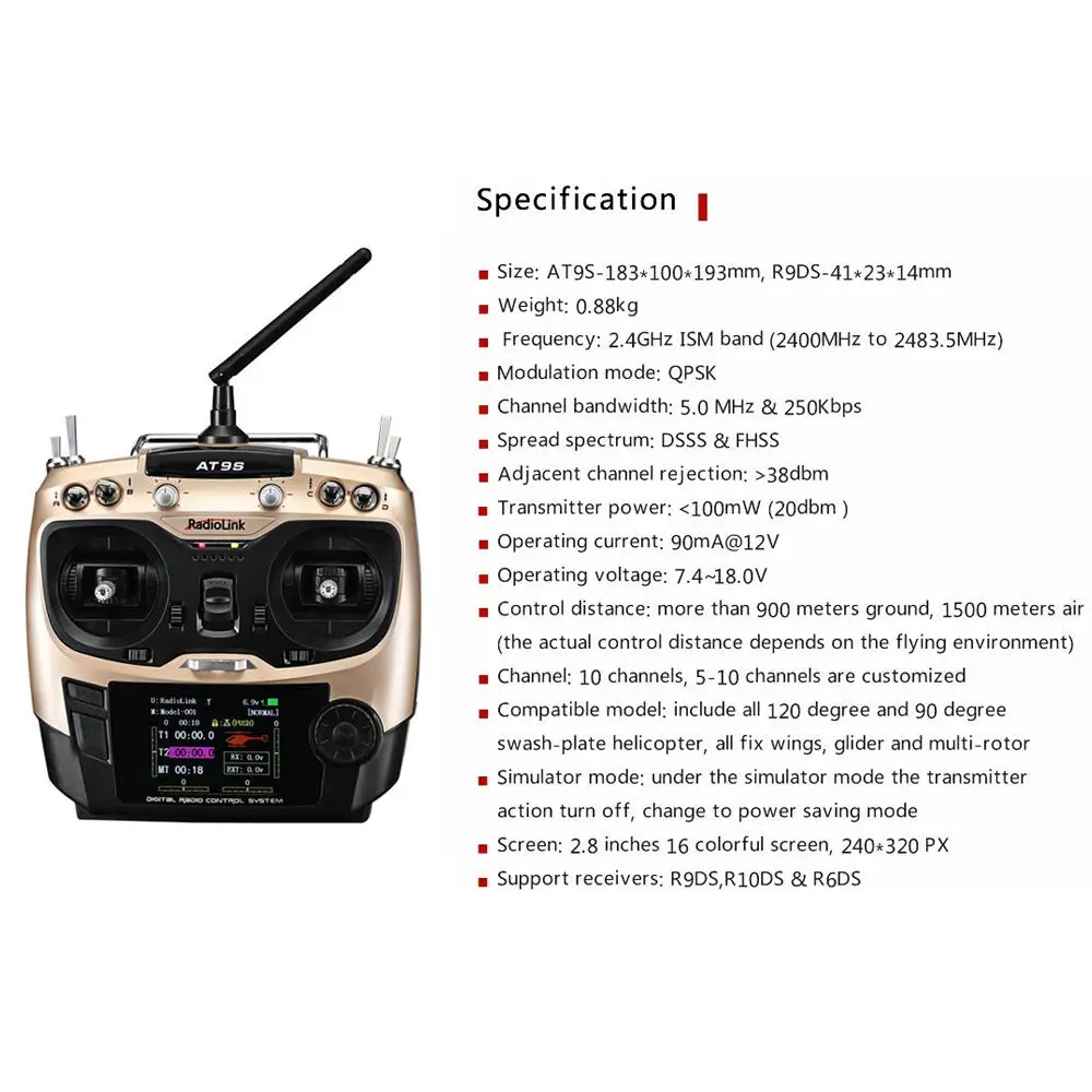 Radiolink AT9S 2 4G 9CH R9DS Radio Remote Control Remote Control update vision for RC quadcopter 4