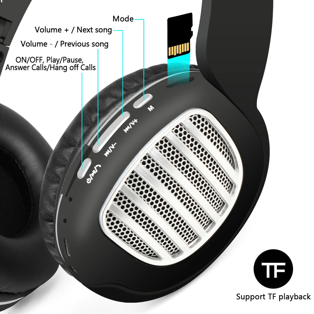 TOPROAD Bluetooth гарнитура Беспроводные стерео объемный звук наушники Поддержка FM радио TF AUX Hanndsfree для мобильного телефона ПК