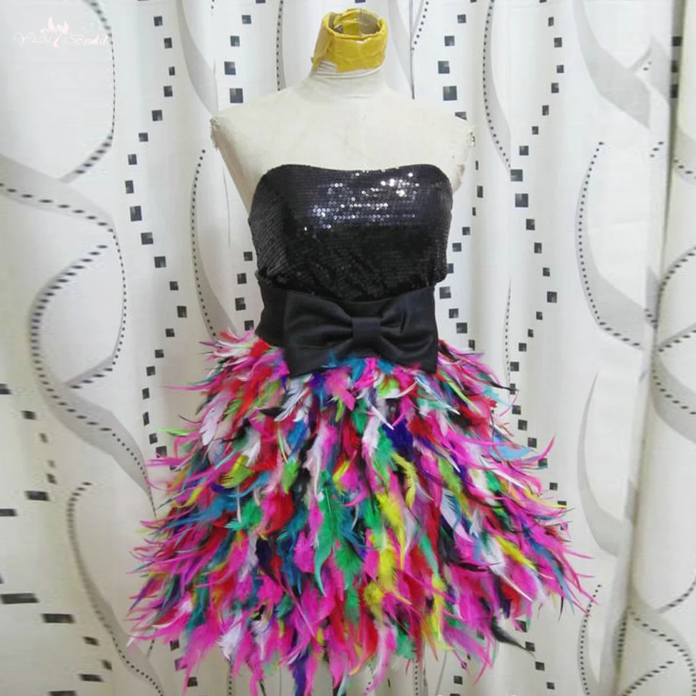 RSE2550 черного цвета с модным блестящим топом платья Милая и воротником с цветочным узором вечерние платья платье с цветными перьями снизу и