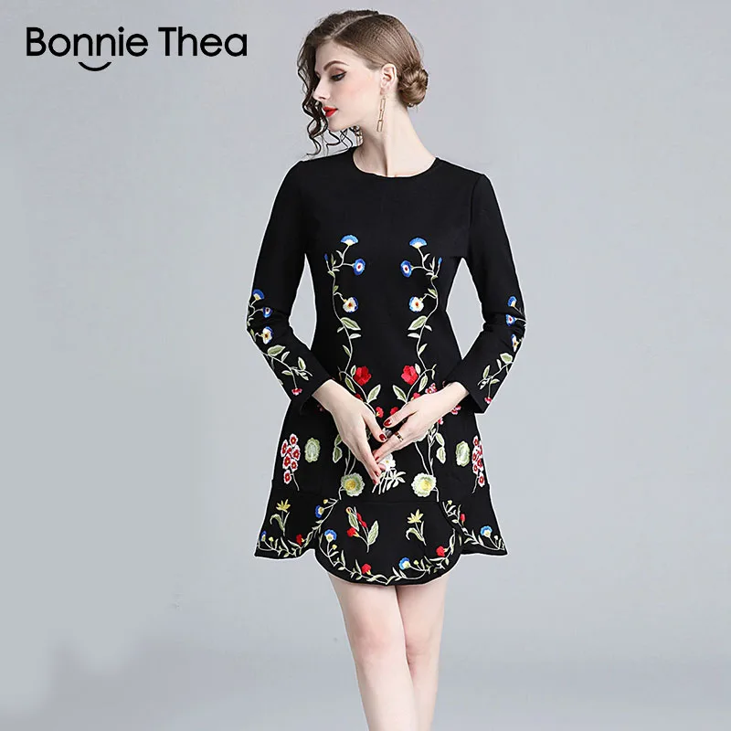 Женское короткое винтажное платье Bonnie Thea черные вечерние платья мини с вышивкой